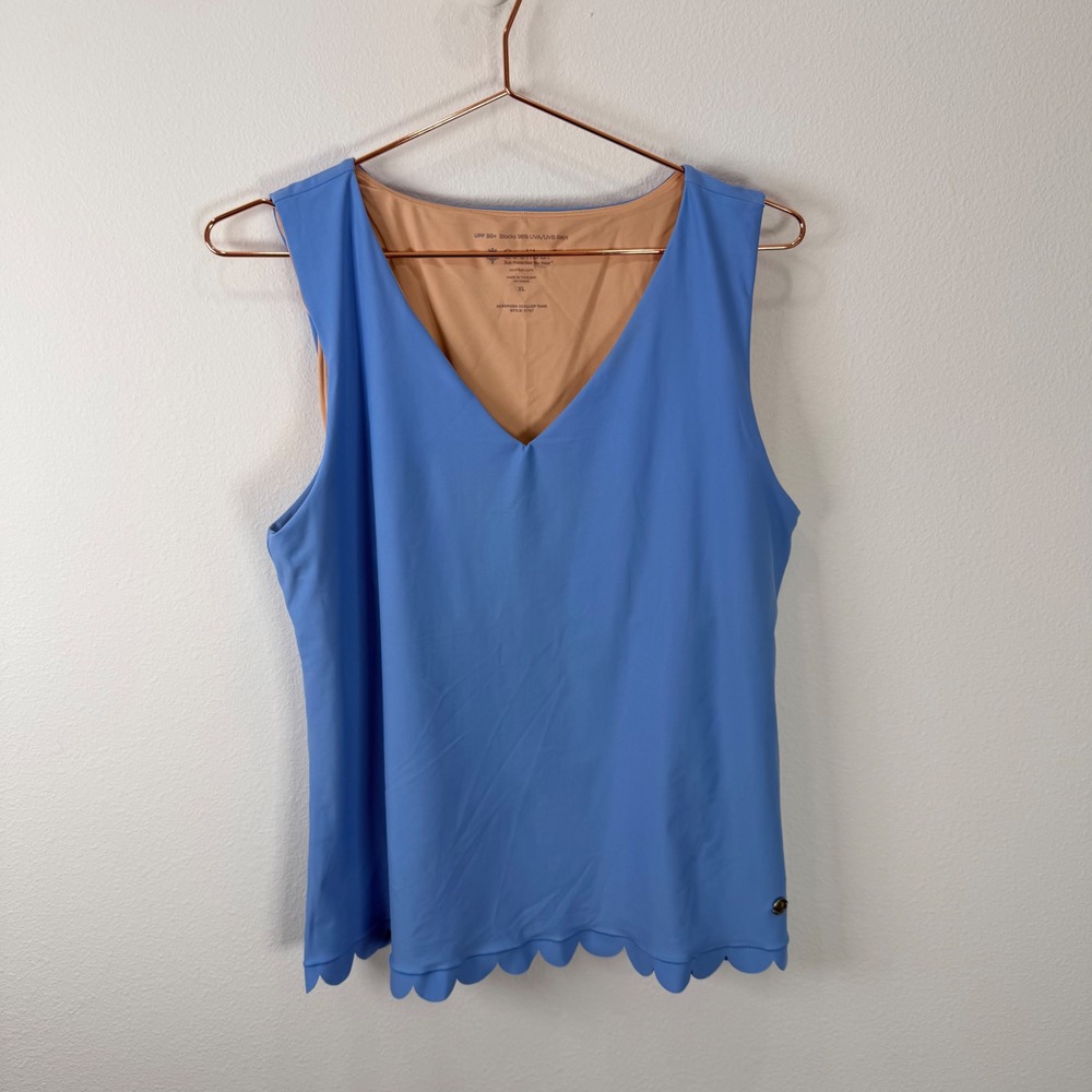 Coolibar Acropora Scallop Tank Top XL Blue UPF 50 Sun Protection Swim 10767